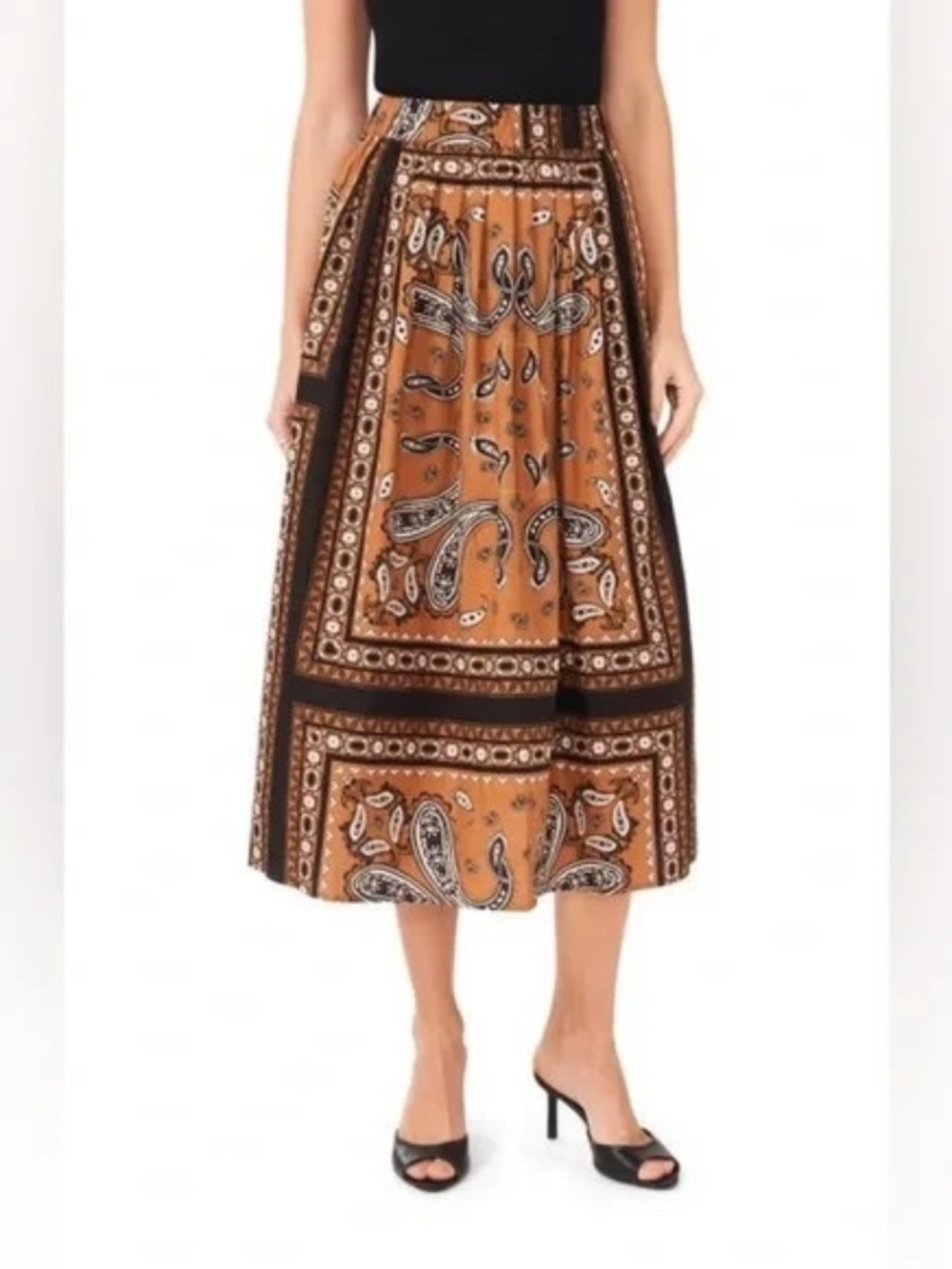 Unworn Halogen Paisley Print A-Line Skirt in Black/Brown Multicolor